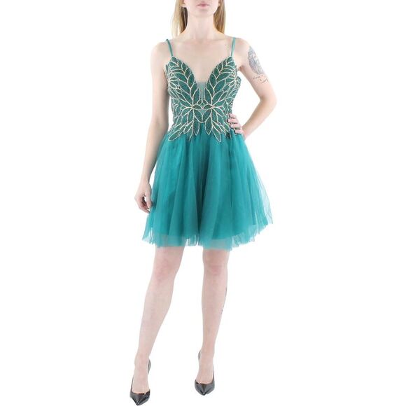 BLONDIE NITES Dresses & Skirts - BLONDIE NITES Womens Teal Back Padded Cups Sleeveless Dress 7
